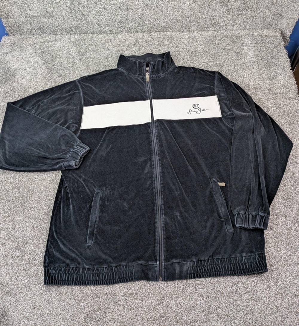 Sean John Jacket Mens XL Black White Velour Urban Hip Hop Track Streetwear Y2K